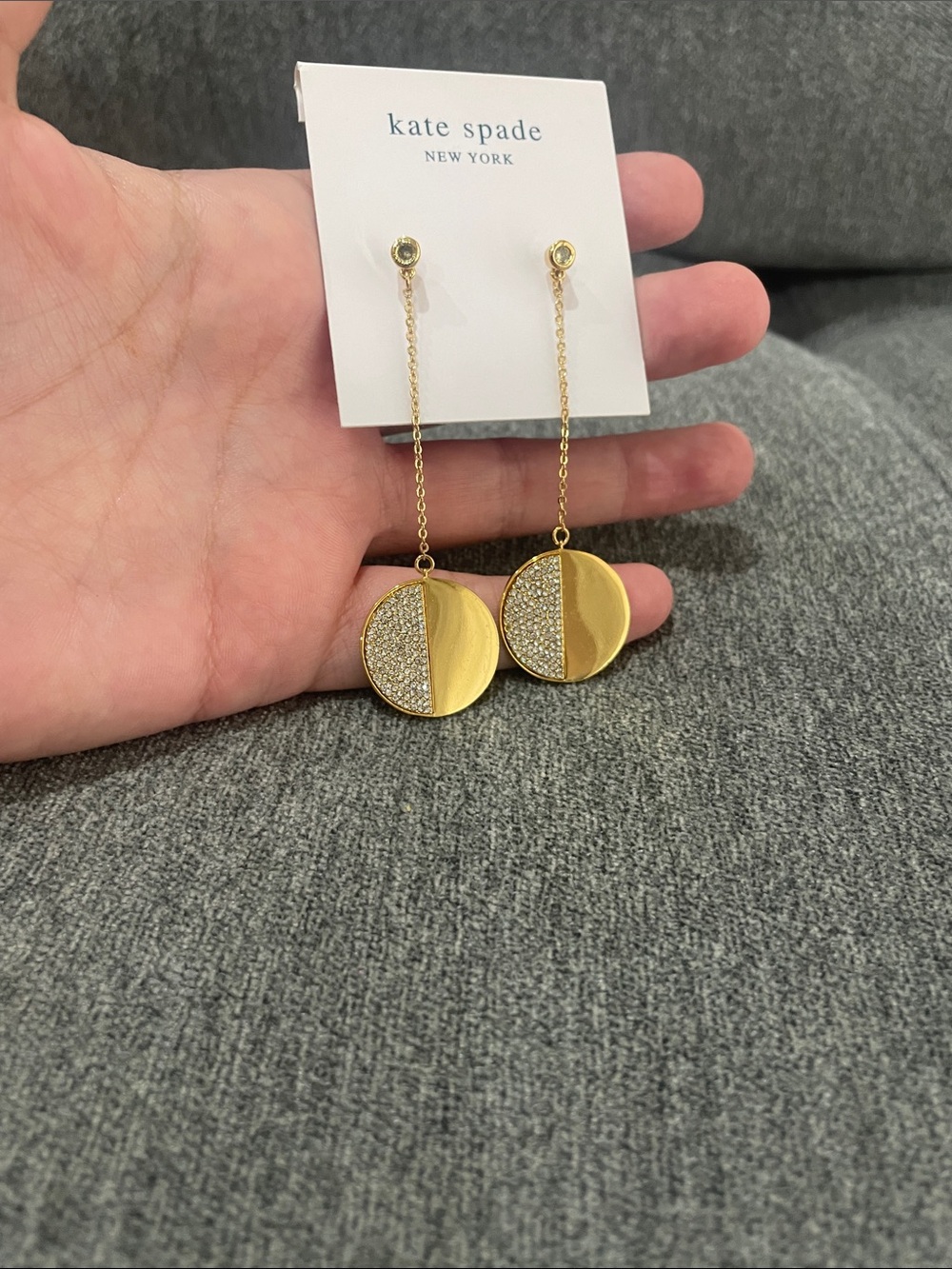 kate spade Gold Disc Drop Earrings with Pavé Half-Moon